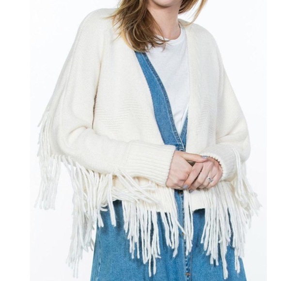 En Creme Fringe Cardigan - Picture 3 of 5